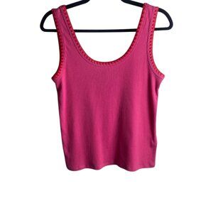 J Crew Size M Ribbed Tank Top Red Pink Embroidered Preppy Layering Coquette
